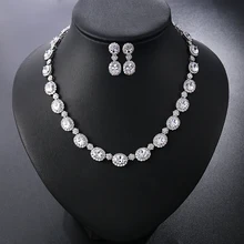 WEIMANJINGDIAN Brand New Arrival Luxury Halo Oval Cut Cubic Zirconia Tennis Necklace and Drop Earring Set for Wedding Dress
