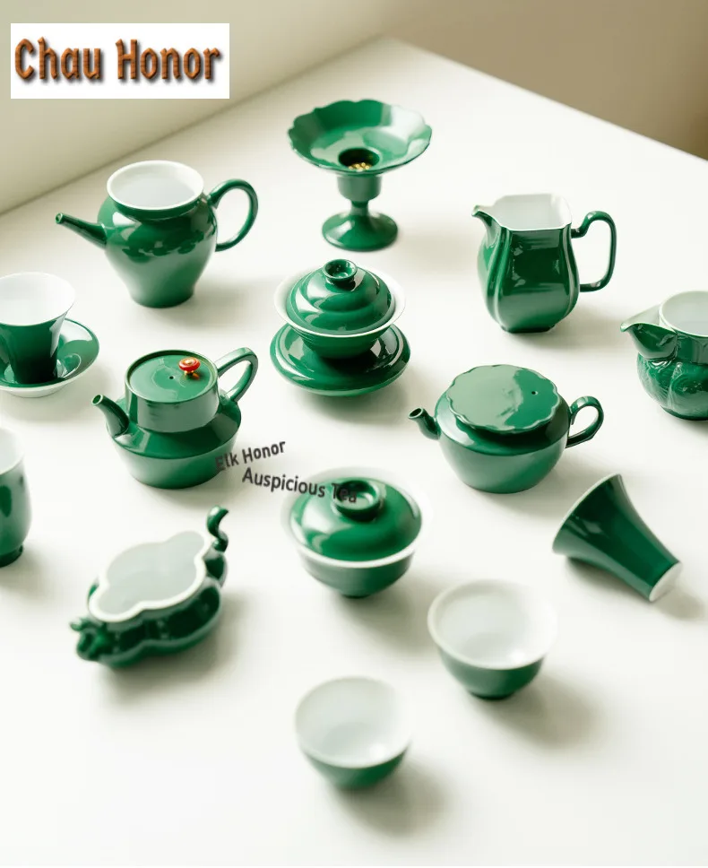 2pc/lot Emerald Green Ceramic Teacup Aesthetic Tea Bowl Cup For Tea Tea-tasting Smelling Cup Jianzhan Master Cups Teawre 35ml