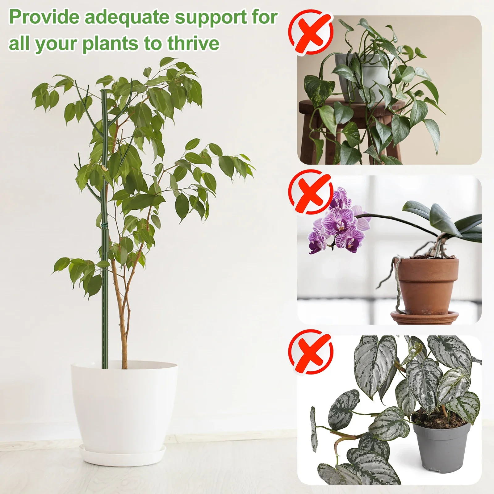 Set of 5 Reusable Plant Support Stakes - Realistic Tree Branch Design for Potted Plants and Vines