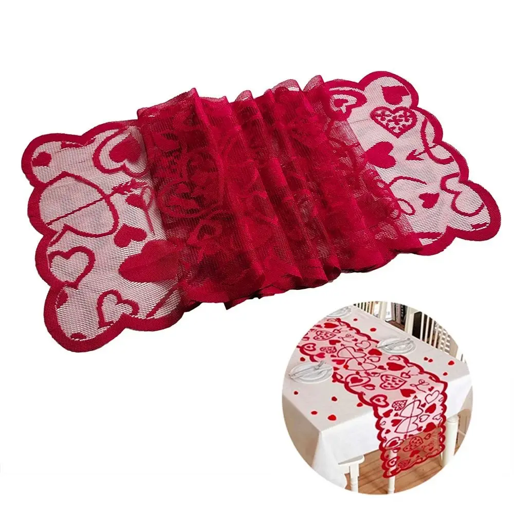 

Love Heart Table Runner Hollow Lace Valentine's Day Placemats Tablecloth Set Dining Table Decoration Table Cloth Cover