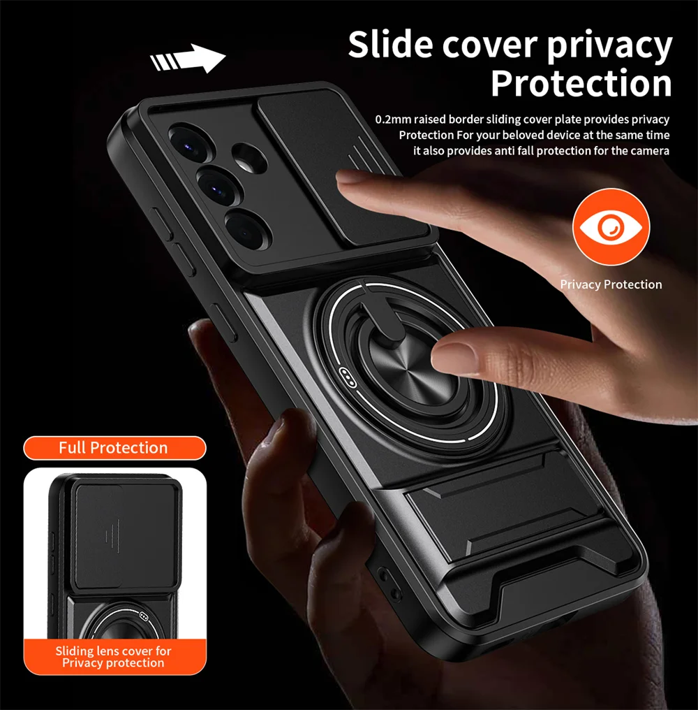 Magnetic Ring Holder Phone Case with Slide Camera Protection and 5G Compatibility