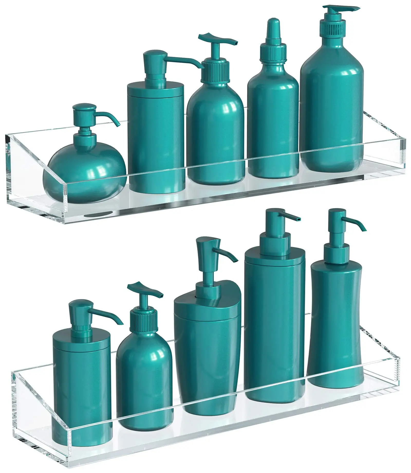 

2 Pack Acrylic Bathroom Shelves Transparent Wall Mounted No Drilling Extra Thick Clear Storage Display Shelving
