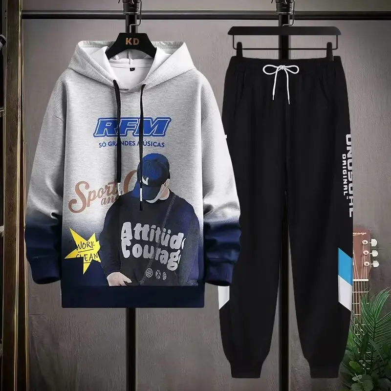 Spring Autumn Men's Suit Korean Casual Hoodie+sweatpants Two-piece Set Men Clothing Trouser+graphical Hoodies Tracksuit Men 2022 4