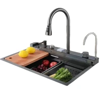 JDOOR Popular Large Single Multifunction Sink Anti-Scratch LED Digital Display Waterfall Kitchen Sink 1