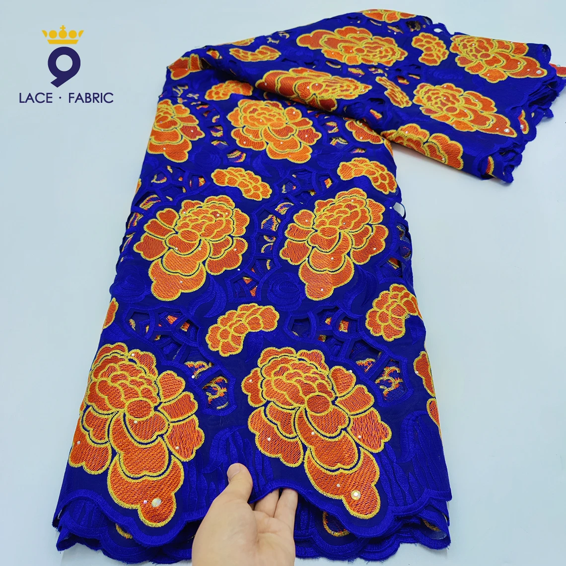 

Royal Blue African Cotton Lace With Stones 2023 High Quality 100% Cotton Cord Fabrics Dry Lace Ankara Wedding Party Material