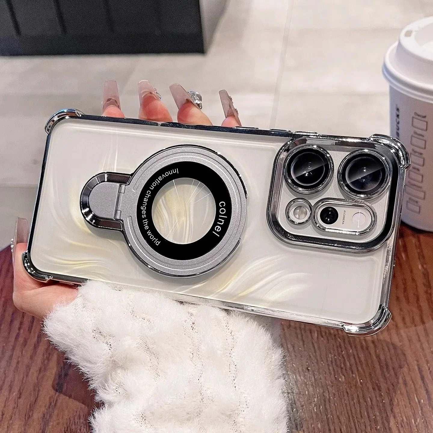 Luxury Magnetic Transparent Electroplating Bracket Back Cover Case