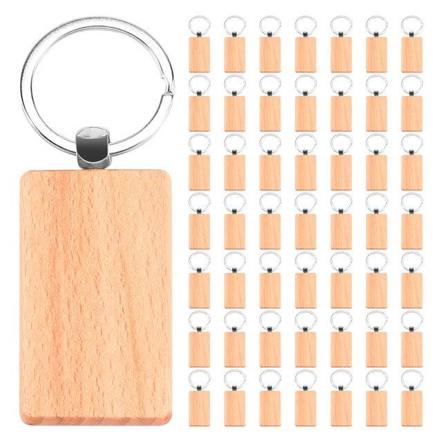 20Packs Wooden Keychain Rectangle Blanks Leather Keychain Blank Wood Walnut  With Keyring For DIY Engraving Gift Durable - AliExpress