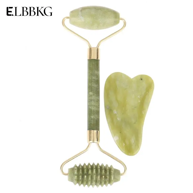 

2PCS/Set Double Head Facial Beauty Massage Tool Natural Jade Guasha Board Face Neck Skin Roller Massager Health Care Tools
