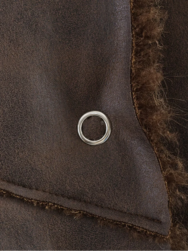 TFMLN Women Thick Plush Warm Jacket Lamb Wool Sheepskin Faux Leather Streetwear Loose Fur One Piece Winter Fashion Outerwear