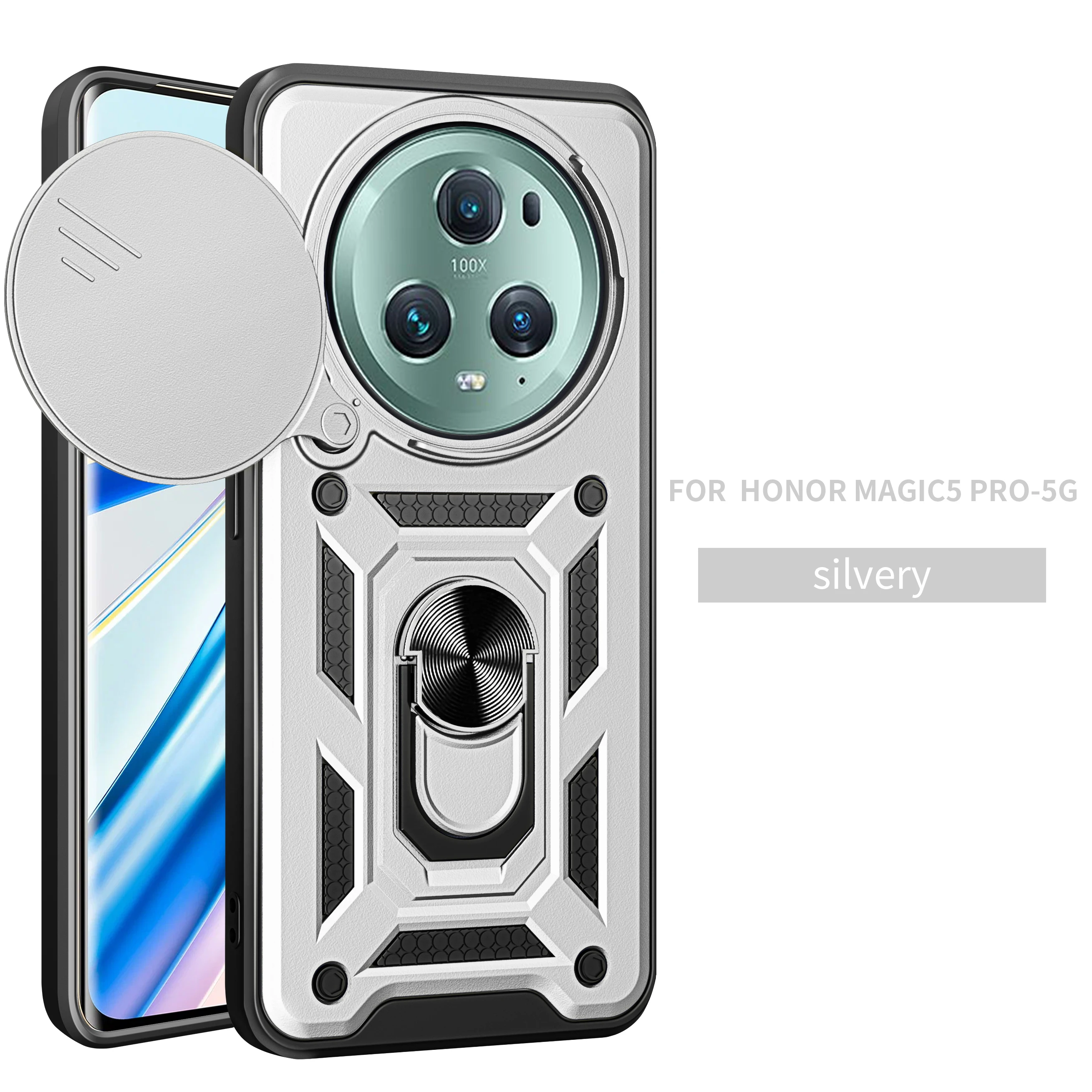 Enhanced Magnetic Ring Holder Armor Phone Case with Slide Camera Protector