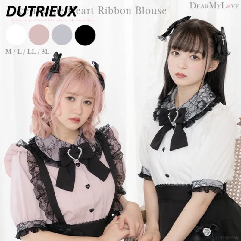 

Lolita Clothes Girls Sweet Bow Lace Solid Color Shirts Blouse 2023 Spring Summer Cute Woman Japanese Style Long Sleeve Blusa Top