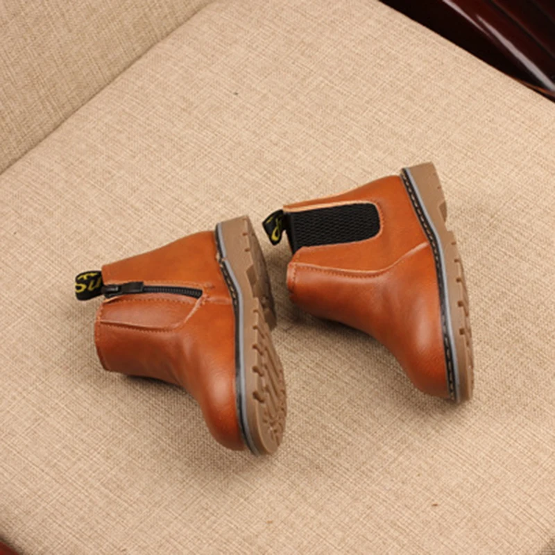 Autumn Winter All-match Short Boots Soft Sole Waterproof Children's Leather Ankle Boots Girl Boy