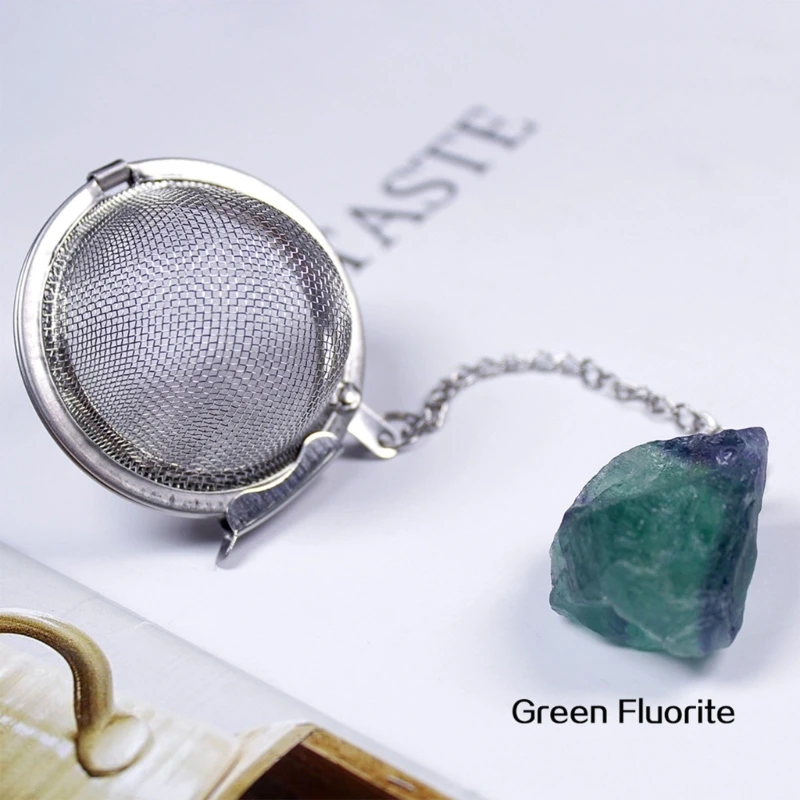 Tea Filter Stainless Steel with Crystal Energy Stone Tea Strainers with Fine Mesh Extend Chain Hook Balls Infuser For Home