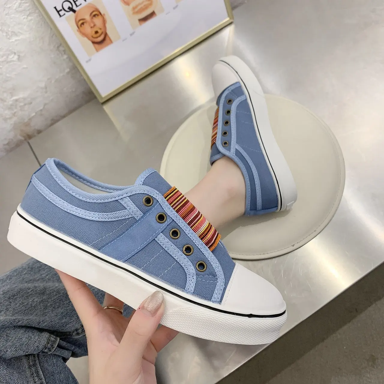 Canvas Flat Shoes Women Low-cut Trainers Casual Vulcanize