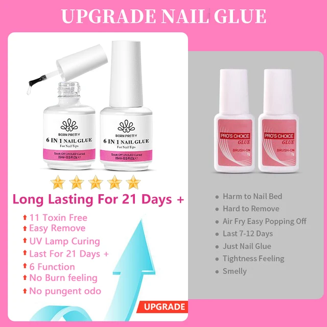 BORN PRETTY 15ml Nail Functional Glue Quick Dry Persistent Extend Nails 6-in-1 Soak Off UV LED Base Gel Top Coat Gel DIY 6
