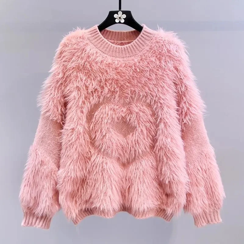 

Осенне-зимний женский милый Свободный пуловер с длинными волосами из искусственной норки