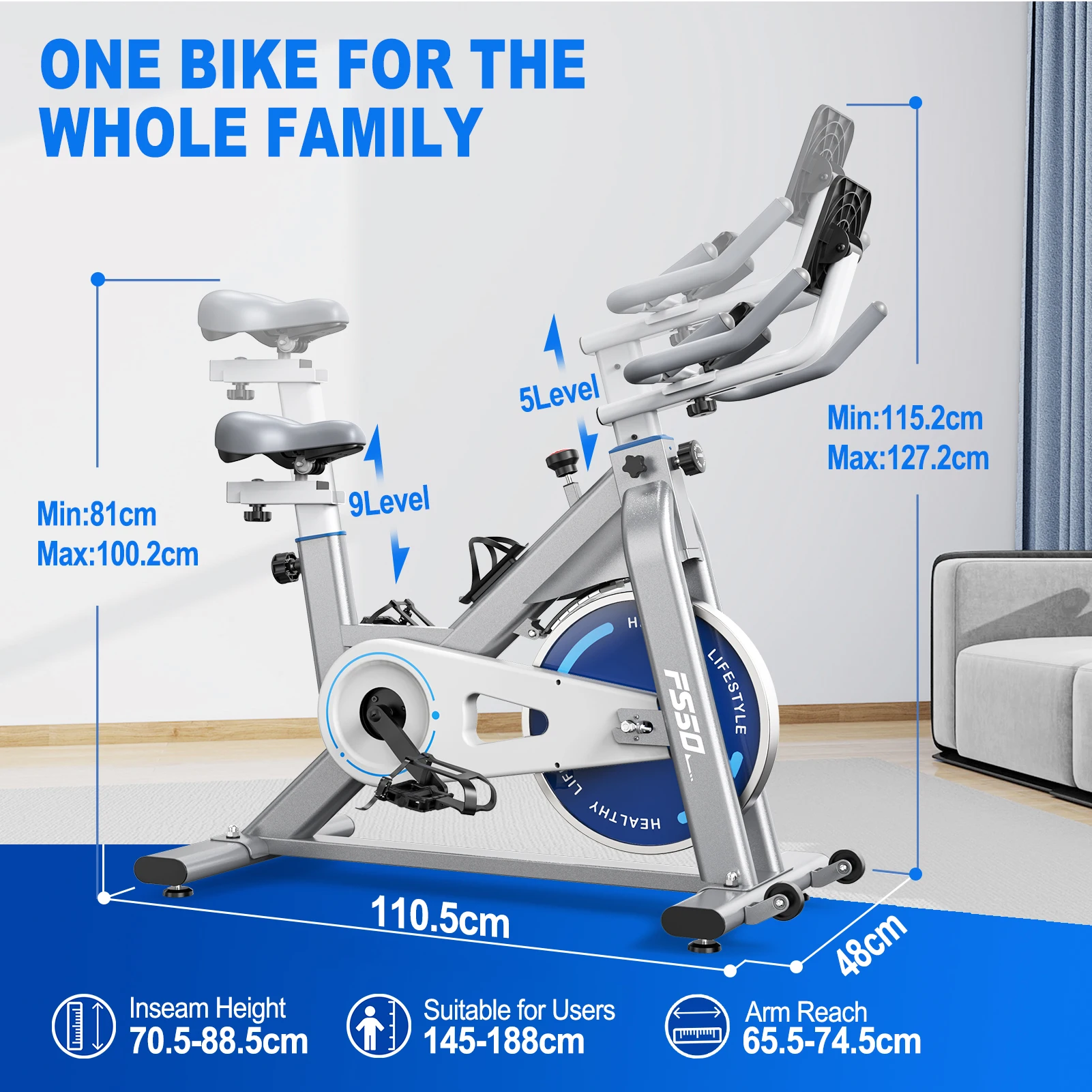 Fysiq Fs50 Exercise Bike 300W, 4-Way Adjustable Ergometer, Indoor