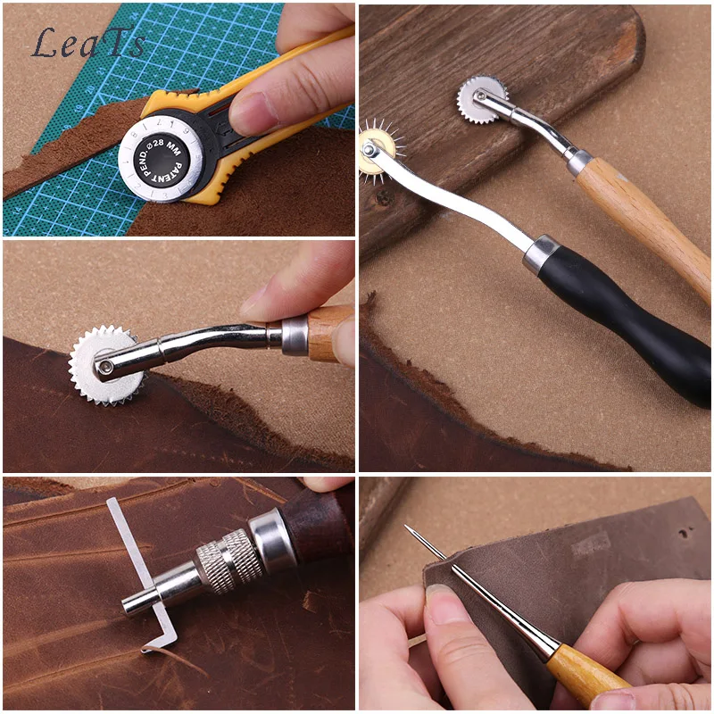 Leather Craft Tool Kit Leather Hand Sewing Repair Kit Stitching Punch Carving Work Groover Set DIY Tool Set Professional