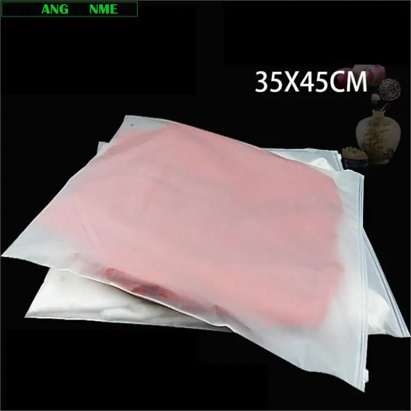 50pcs/lot 35x45cm Repeatable Use frosted/half/transparent PE Plastic Storage Bags Garment Zipper