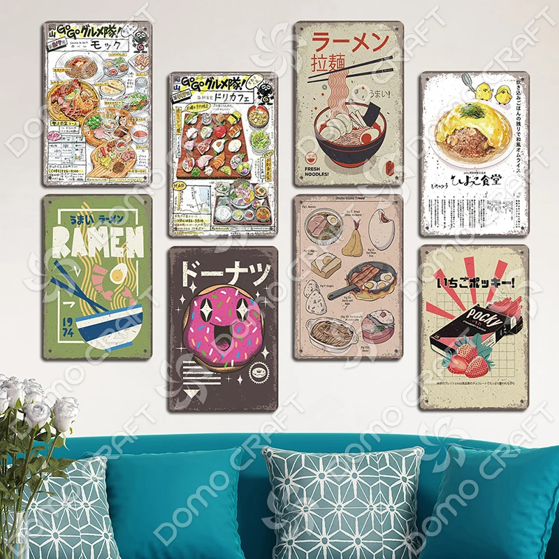 Plaque Murale Métal Vintage Chat Et Ramen - 30x20 Cm, étain, Design Japonais - Décoration Maison, Bar, Café - 7