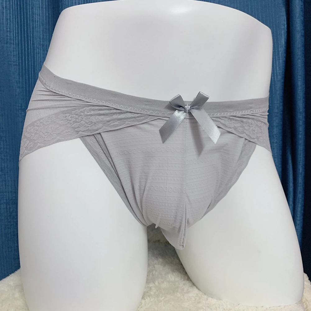 

Sexy Mens Briefs Big Bulge Pouch Erotic Panties Sheer Lace Bow Underpants Sissy Underwear Comfortable Breathable Lingerie