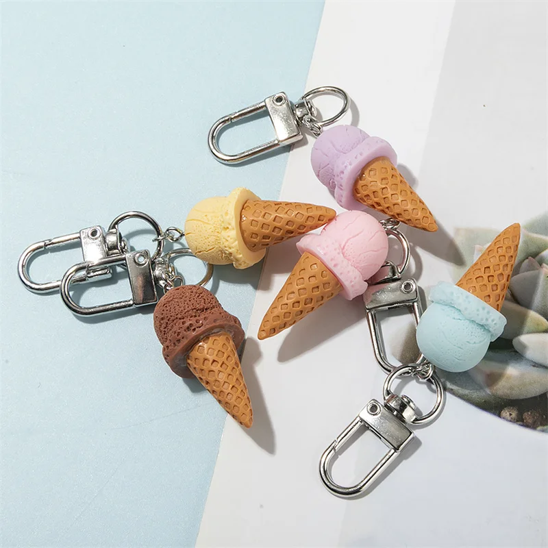 Cute 3D Simulation Food Ice Cream Keychain Resin Charms Key chains Key Ring for Women Jewelry Party Gifts 5Pcs/pack