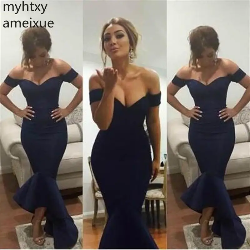 

2023 New Simple Sexy Evening Dress Mermaid Ruffles Formal Prom Party Dresses Ruched Off Shoulder Gown Custom Made