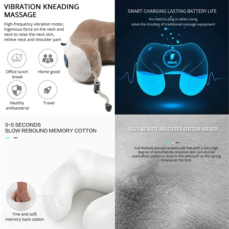 Electric Neck Massager U Shaped Pillow Portable Shoulder Cervical Massager Travel Relax Massage Pillow Neck Massage Pillow