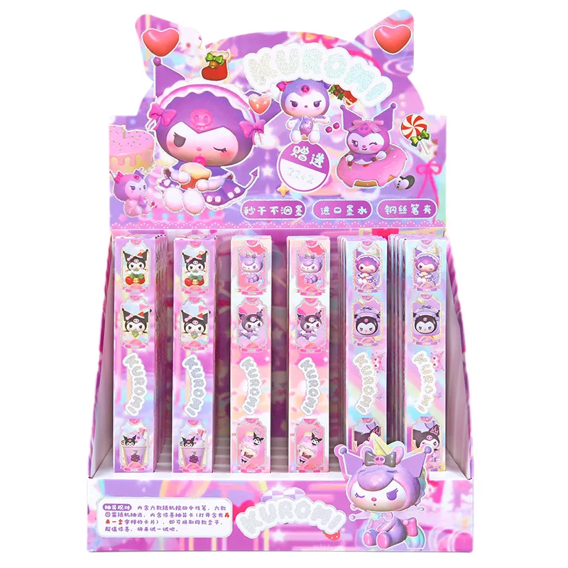 

24pcs/Box Anime Sanrio Kuromi Press Gel Pen Cute 0.5mm Black Gel Pen Anime Peripheral Scratch Mystery Box School Office Supplies