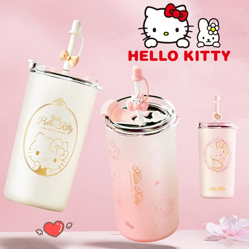 Kawaii Coffee Thermos Cute Stainless Steel Thermal Cup Mug With Straw For  Hot Cold Coffee Water Tea Milk Travel Tumbler 480ml