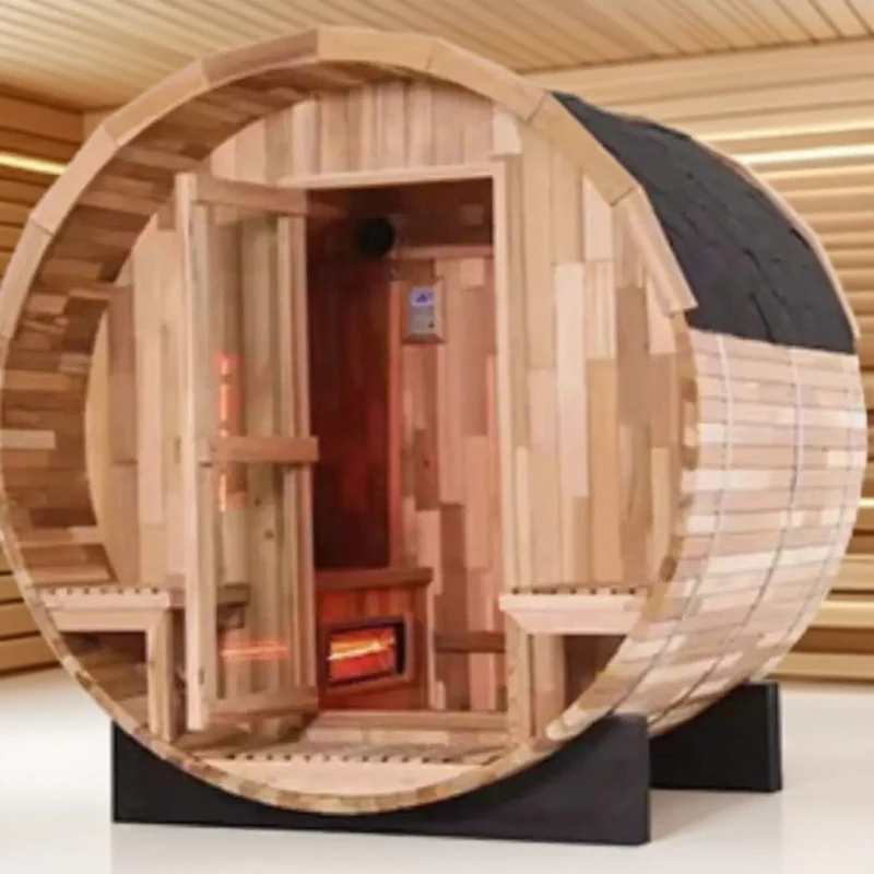 ห้องซาวน่าแบบถังไม้สำหรับ 4-6 คน สไตล์ฟินแลนด์ สำหรับการผ่อนคลายและดูแลสุขภาพที่บ้าน ใช้ได้ทั้งในบ้านและนอกบ้าน 1