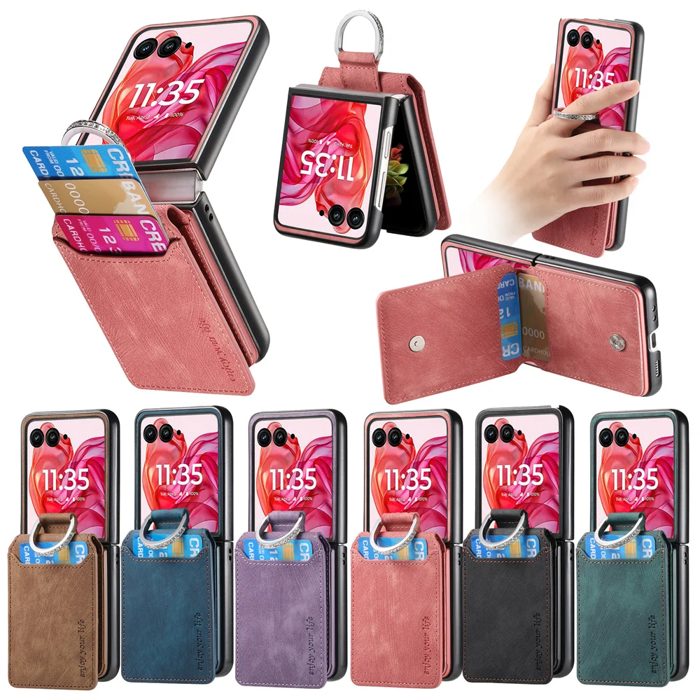 Retro Leather Wallet Phone Case with Card Holder and Ring Bracket