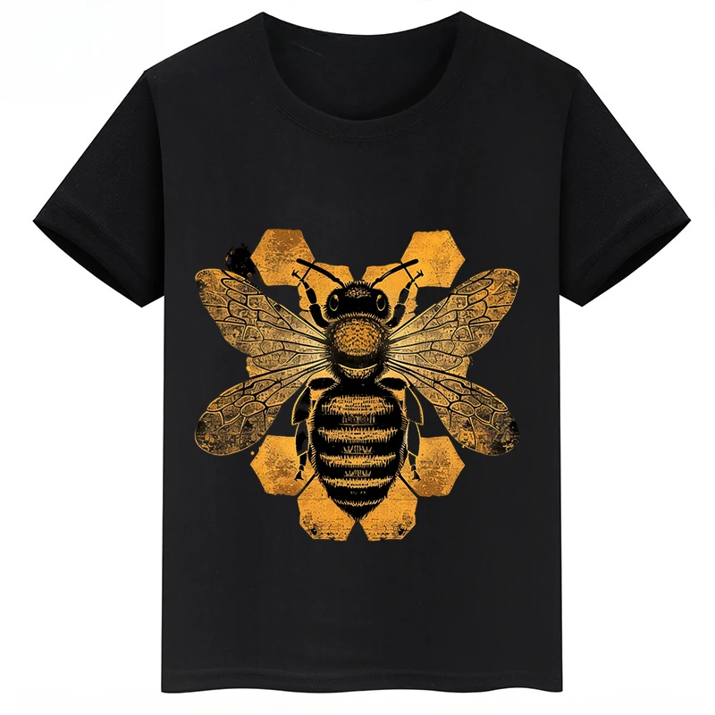 thumbnail image 1 of Ropa infantil con estampado de abejas, camisetas negras de manga corta de verano para niños, camisetas de algodón personalizadas para niños y niñas, 1 of 4