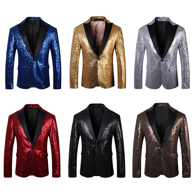 

Sequins Single Button Blazers For Men Dance Party Draping Cutting Four Seasons Quality Oversized Slim Suits Coat Terno Masculino