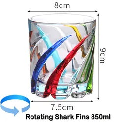 Whiskey Glass Set with Rotating Base for Bourbon, Scotch, Cocktails, or Tea (Painting SharkFin)