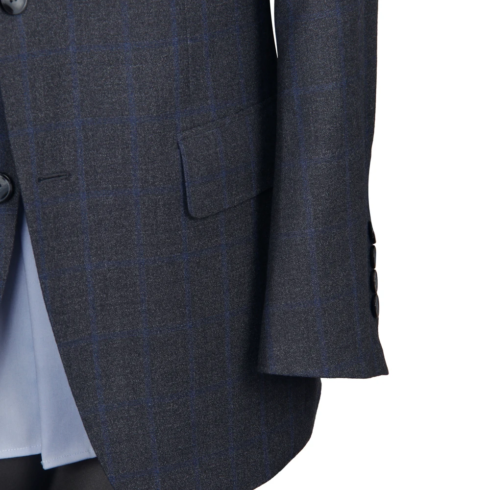 2025 Spring Fashion Luxury 100% Wool Super 120 Pure Wool Flannel Suits Tailor Made Suits Dark Gray Plaid Suits Custom Made Suits