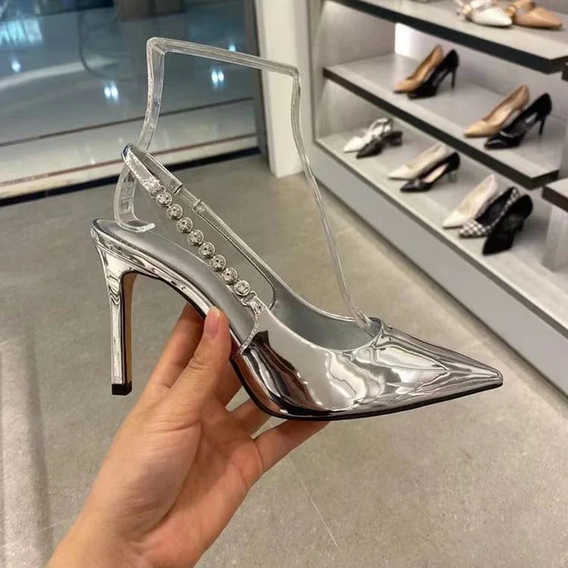 

New Water Diamond Exquisitely Beautiful Pointed High Heels, Feminine Temperament Celebrity Thin Heel Baotou Sandals Female