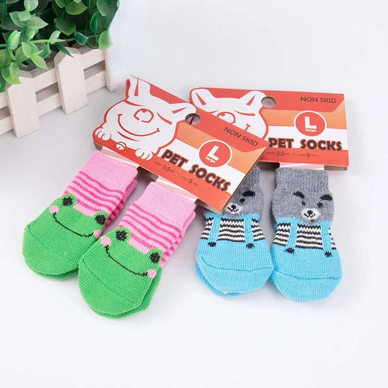Pack Dog Socks Cartoon Non-Slip Cat Puppy Shoes Print Foot Cover