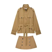 HipSeam Mid Waist Pants Set Women Casual Autumn High Collar Short Trench Coat Shorts Button Skort Female Outfit - Image 2