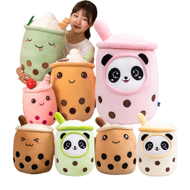 Plush Dolls Toys Plush Boba Tea Cup Toy Panda Bubble Tea Pillow Cute Fruit Drink Plush Stuffed Soft Apple Strawberry Milk Kids Gift