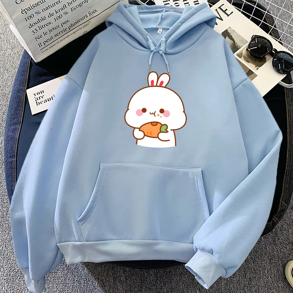 Rabbit Eating Carrot Printed Hoodies Sudaderas Girls Kawaii Graphic Print Sweatshirts Winter Fleece Casual Long Sleeve Pullovers