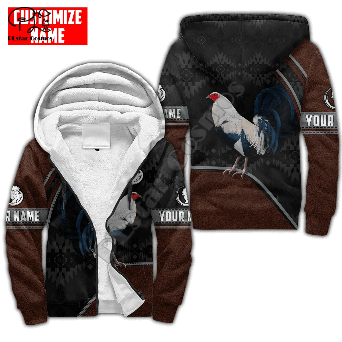 PLstar Cosmos Beautiful Rooster 3D Printed 2022 Winter Clothing Casual Warm Hood Thick Coat Zipper Man Fleece Hoodies Jacket R27
