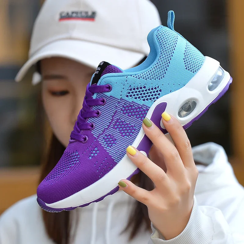 Running Ladies Breathable Sneakers Summer Light Mesh Air Cushion Women's Sports Shoes Outdoor Lace Up Training Shoes