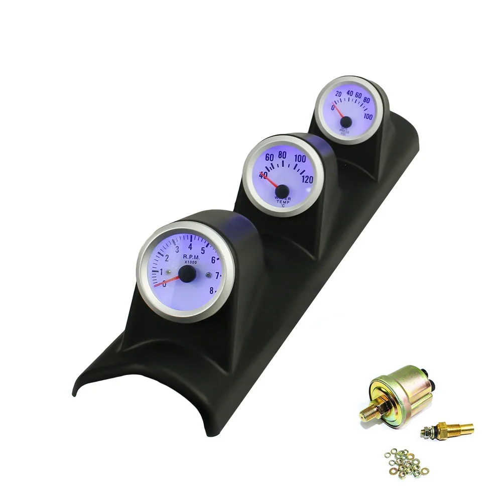 2" 52mm Blue LED Triple 3 Gauge Kit Tachometer Water Temp Oil Press Gauge Meter Racing Instrument Car Modification Speed Table automotive gauge,water temp gauge,racing car gauge,racing meter