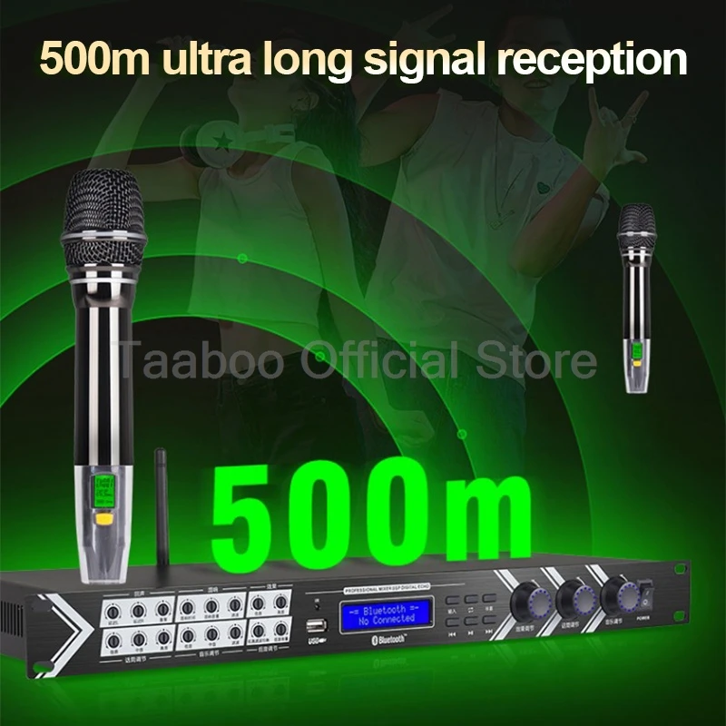 Professional Reverb Effector Bluetooth Digital Reverb Preamplifier Karaoke Stage DJ with microphone Mixer for Family Singing KTV