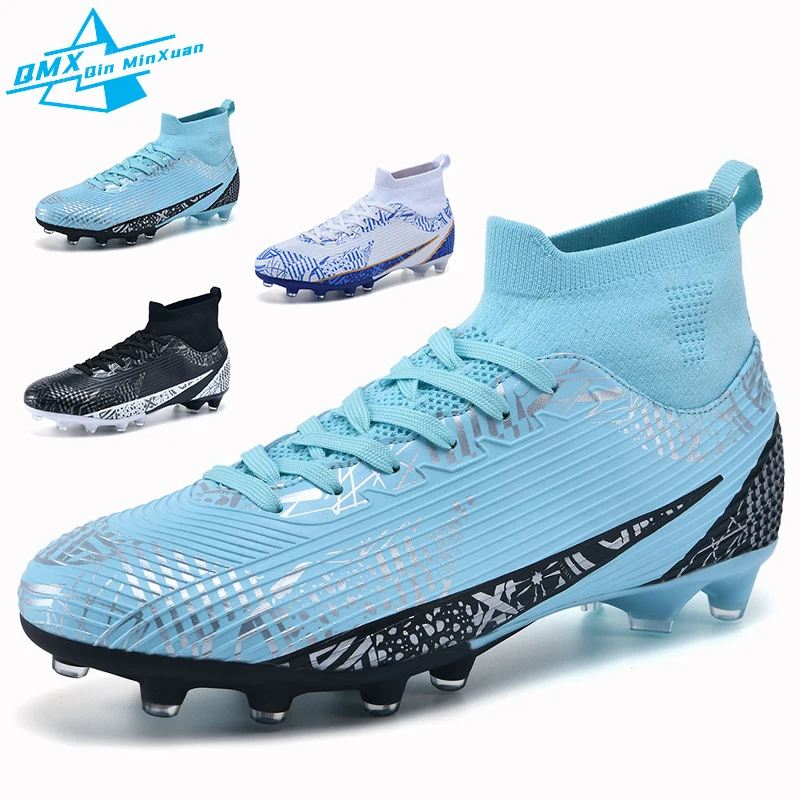 

Football Boots Men TF/FG New Blue High-top Antiskid Outdoor Soccer Shoes Kids Student Indoor Football Training Sneakers 35-47#