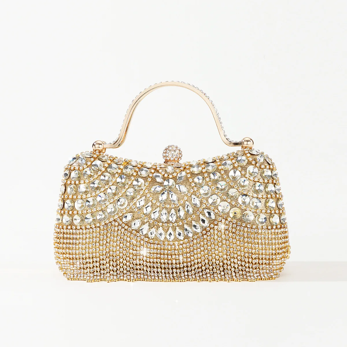 

2023 New Women Diamond Evening Bags Tassel Single Side Clutch Bags Party Dinner Purse With Chain 2 Colors Drop Shipping
