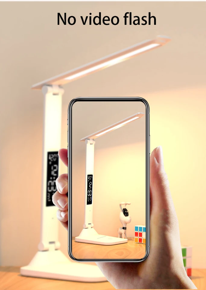Lampada Da Scrivania LED YAMYONE – Touch, Ricaricabile, Con Caricatore Wireless E Sveglia LCD
