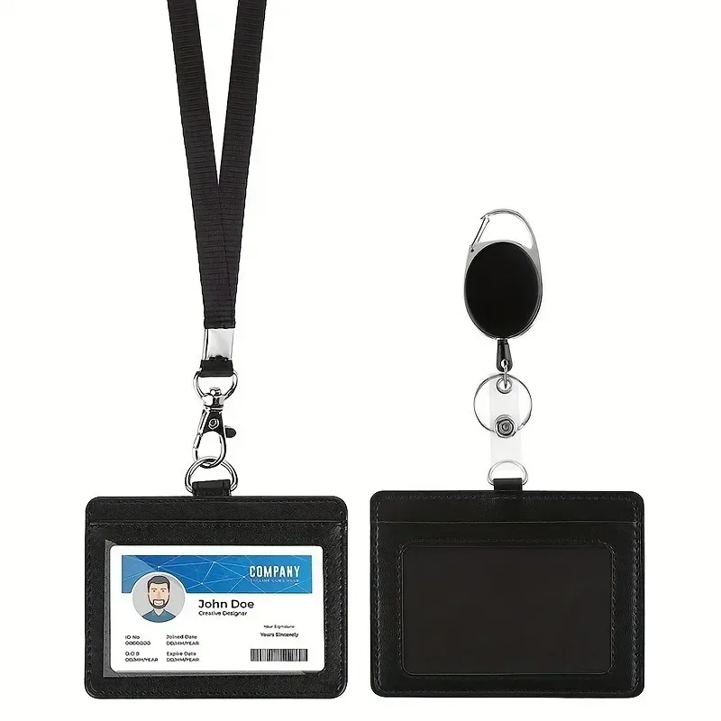 Unisex Black ID and Credit Card Holder with Neck Lanyard Strap