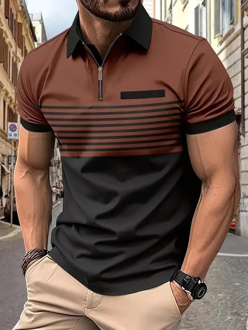 New Summer Striped 3D Printed Men's Polo T Shirt Fashion Lapel Button Zipper Top Hipster Trend Streetwear Short Sleeve Tops 13 S795ab9c2b95b4e29ad2e23bbe6a3ab0bH